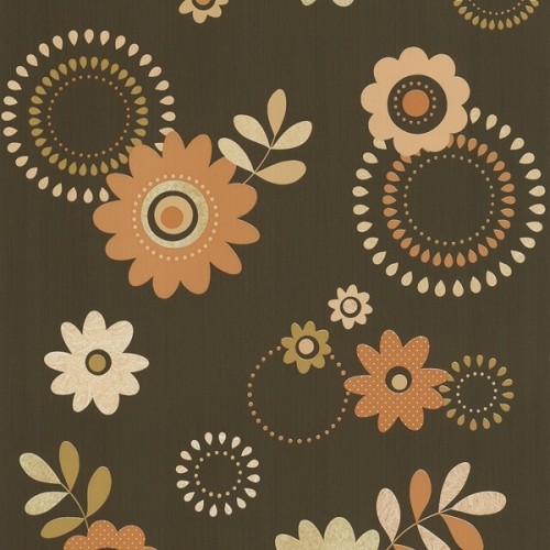 Tapeta Papierowa Brązowa Kwiaty Kropki 5560-30