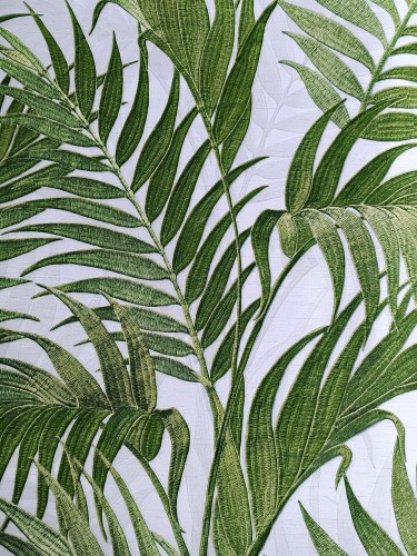 Tapeta Nowoczesna Zielone Liście Jasnoszare GR322110 