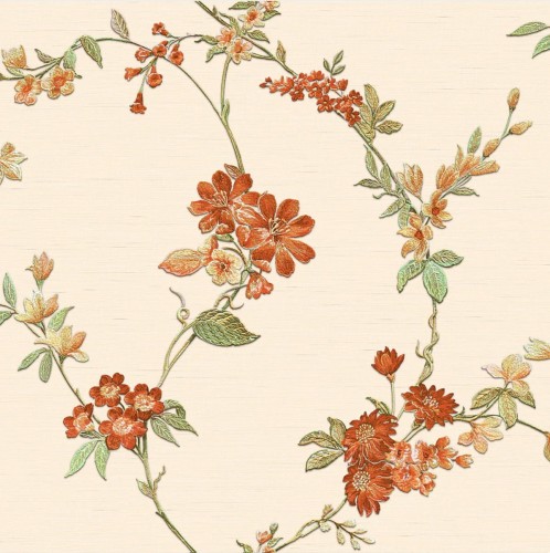 Tapeta W Drobne Kwiaty Liście Pomarańczowe Beżowe FT221211