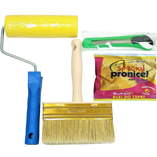 Zestaw do tapetowania WAŁEK PĘDZEL NÓŻ KLEJ 1rolka