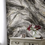 Tapeta Nowoczesna Marmur Tynk Żyłki Czarny Złoty 1068-22