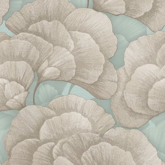 Tapeta Beżowe Liście Miłorzębu Seledynowy RE521015