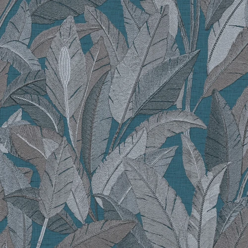 Tapeta Ekskluzywna W Szare Liście Turkus RE521056