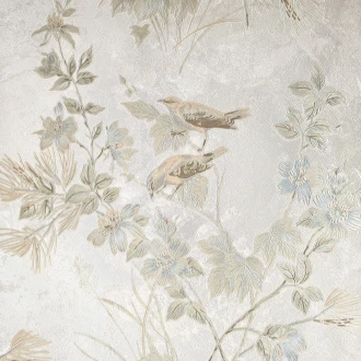 Tapeta Winylowa Botaniczna Ptaki Kwiaty Beżowa Szałwiowa Vintage